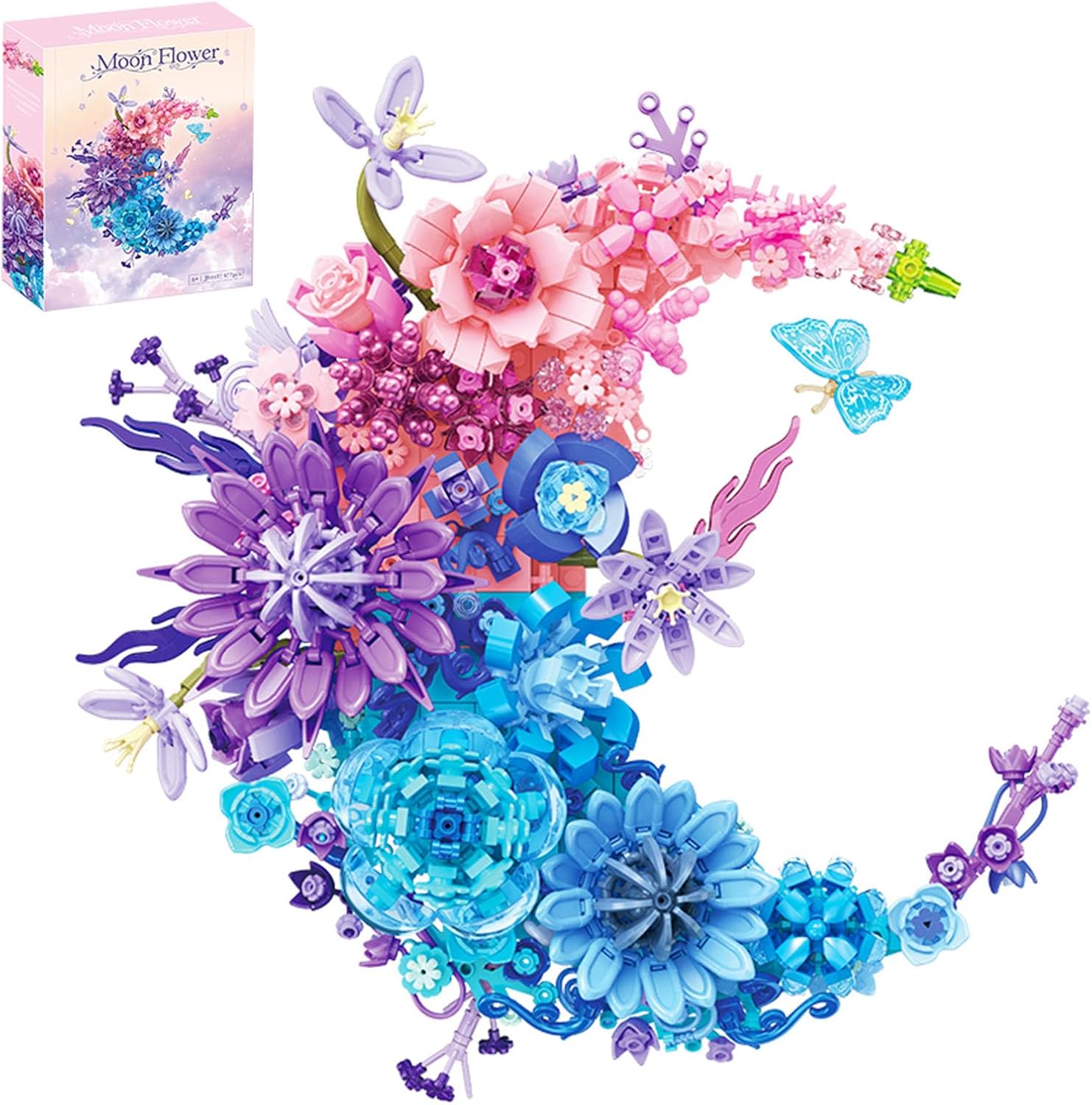 Purple Flowers Moon Building Blocks Set 977 Pcs, Dried Flower Botanicals Collection, Creative Floral Building for Wall Decor, Compatible with Lego 853792 Accessory, Artistic Gift With Ages 6+