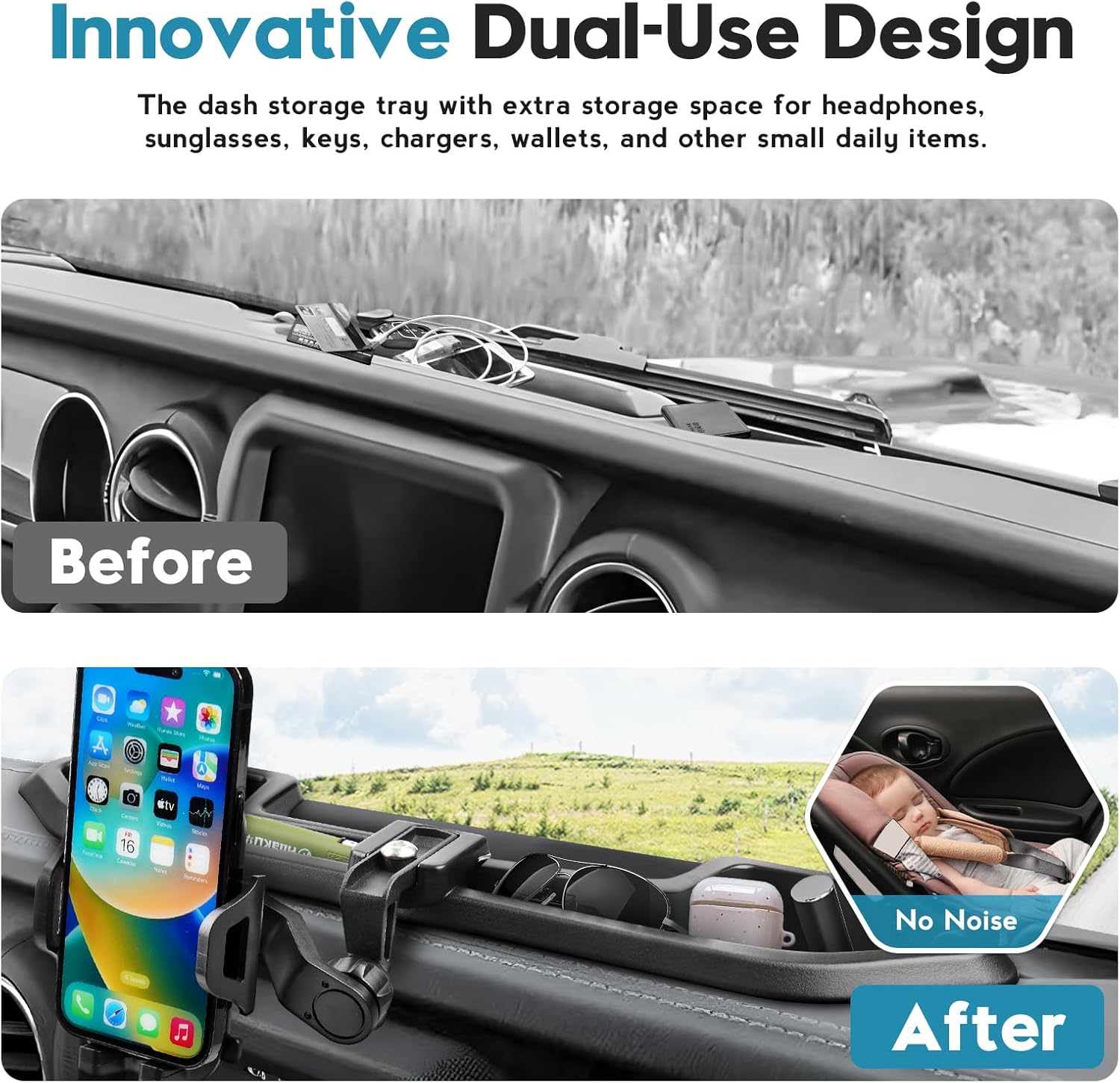 Phone Mount for Jeep Wrangler JL JLU & Gladiator JT 2018 2019 2020 2021 2022 2023,Multi-Mount Phone Holder Dash Tray Storage Box,Extension Arm Metal Rod Black Not for Wrangler 4XE