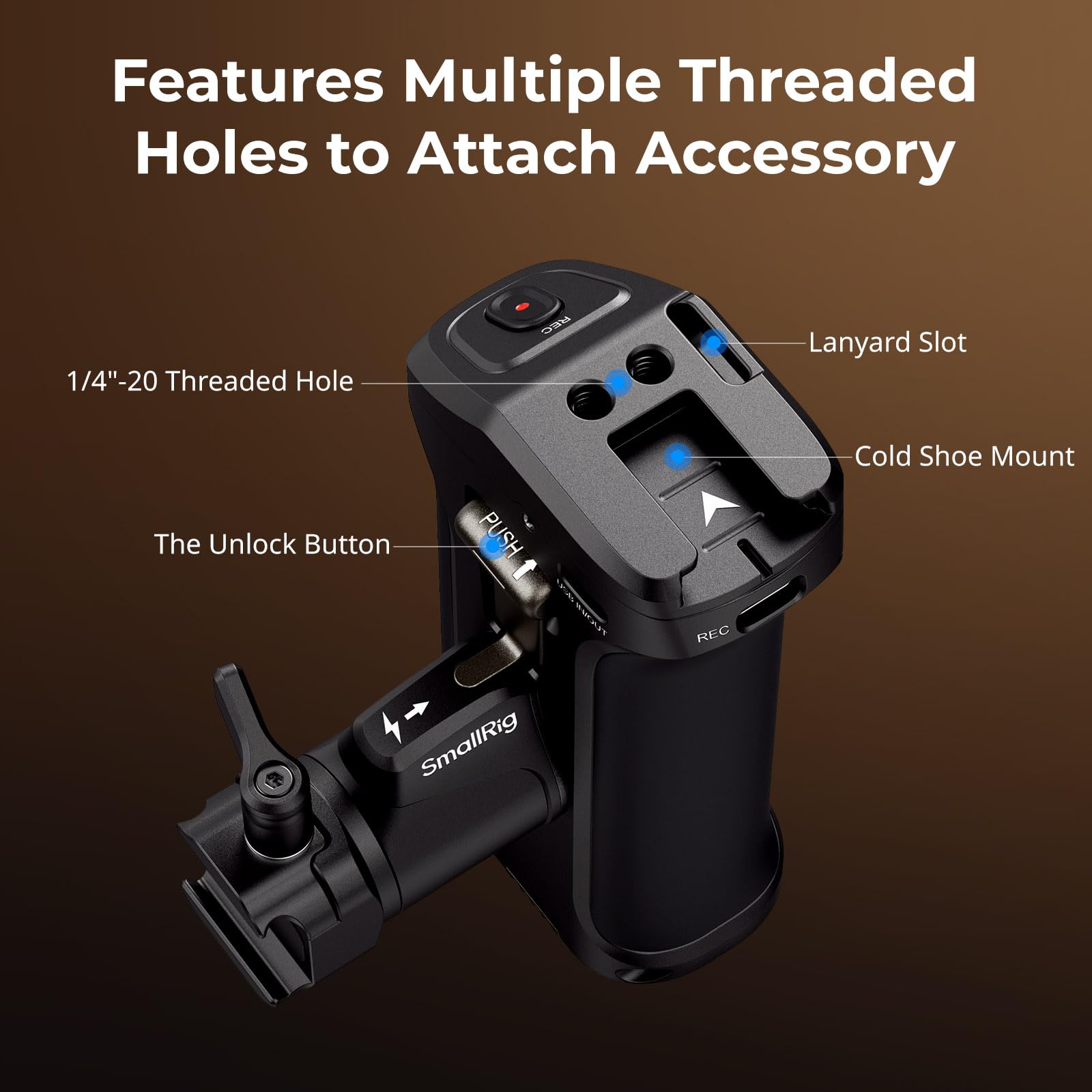 SMALLRIG Maniglia laterale girevole con Trigger Rec per fotocamere mirrorless selezionate, per Sony Alpha 7 IV/Alpha 7R V / A7 III / FX3 / Alpha 9, compatibile con batteria F550/570, controllo