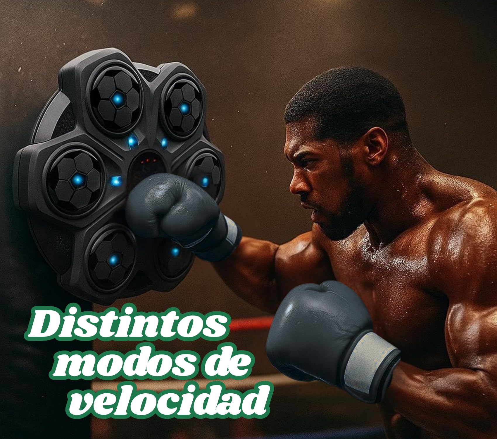 Genérico Máquina de Boxeo Electrónica con Luces LED, Sonido y Bluetooth| Juego de Reflejos para Niños y Adultos| Música Personalizable, Guantes Incluidos, Batería de Litio Recargable USB.