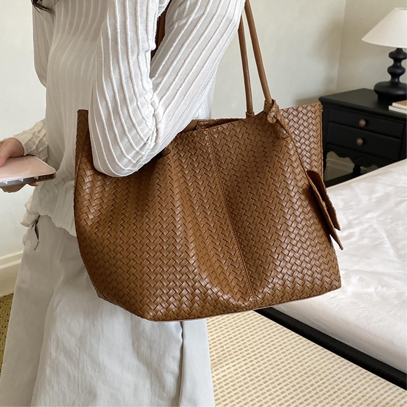 Borsa Tracolla Borse Donne Pu Cuoio Tote di Grande capacità Single-Spalla della Donna da Lavoro-Coffee