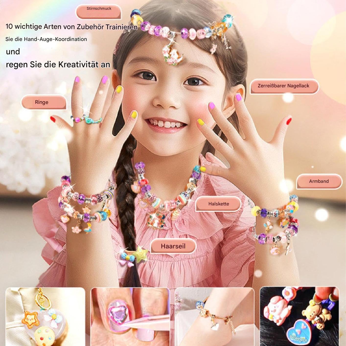 Juego de pulseras de perlas para niños, juego de pulseras de cuentas coloridas, accesorios de manualidades, accesorios de manualidades multifuncionales para niñas