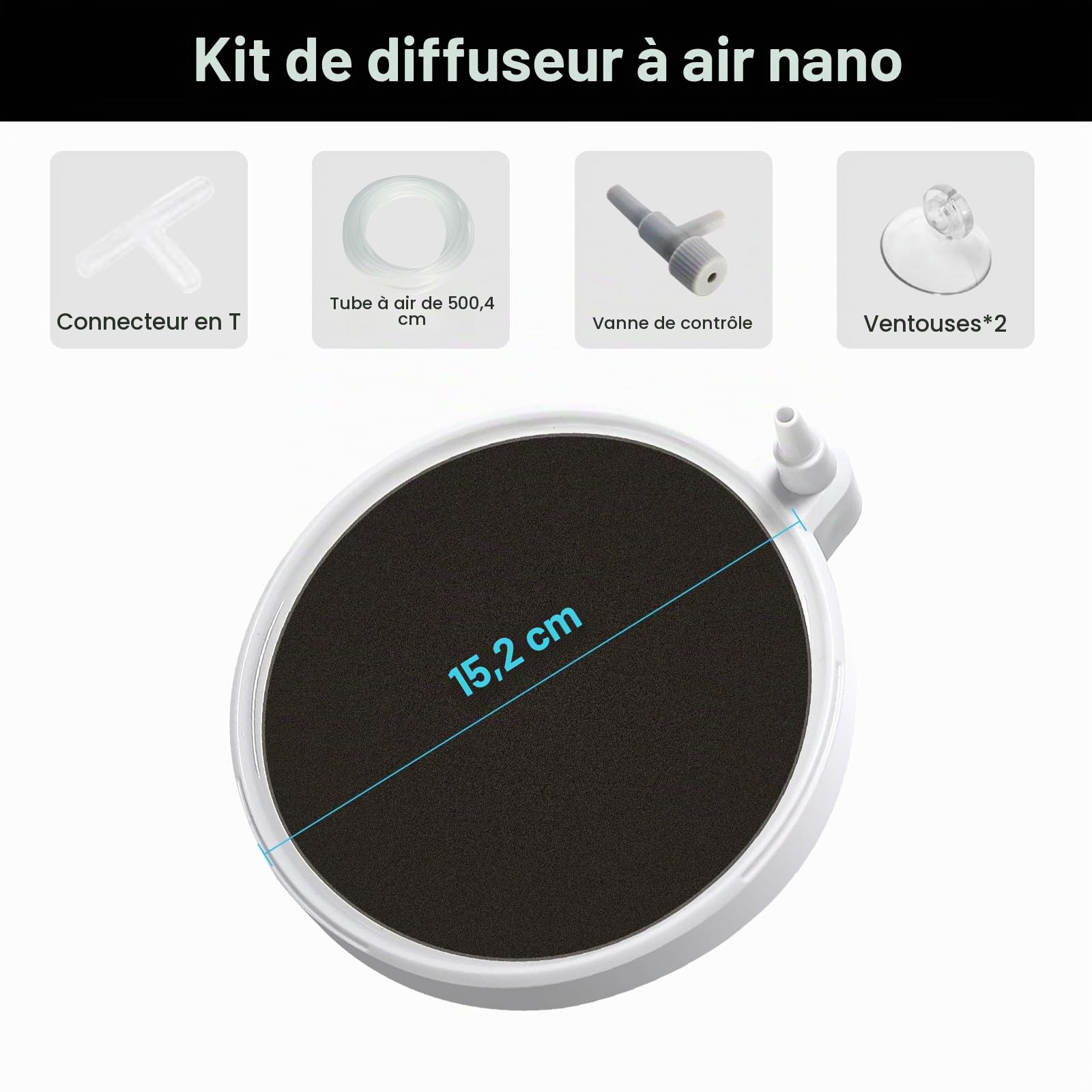 boxtech Pierre à air d'aquarium, Diffuseur d'air pour Aquariophilie, Lissous Laisse de Super Petites Bulles pour Aquarium et hydroponique (150 mm)