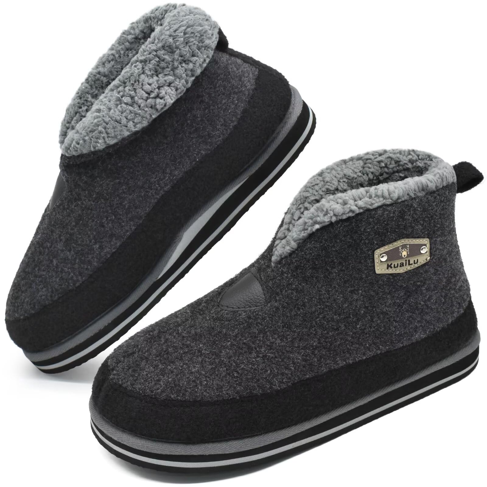 KuaiLu Pantofole Stivaletto Uomo Invernali Babbucce Calde Peluche Pelose Foderata Chiuse Pantofola Stivali Casa Comode Memory Foam Slippers con Indoor outdoor Antiscivolo Suola