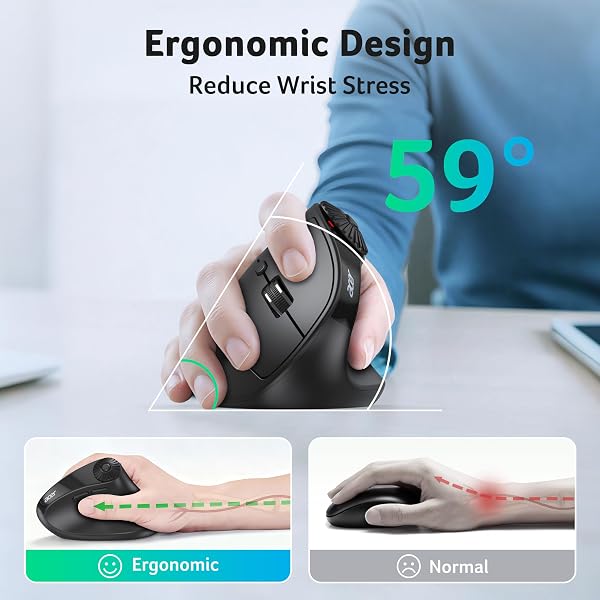 acer Ergonomic Mouse Wireless with Side Scroll Wheel, Bluetooth Mouse for Laptop(BT5.2+2.4GHz), Office Vertical Computer Mice, Small to Medium Sized Hands Ergo Mice, 8 Buttons for PC and Desktop - 3
