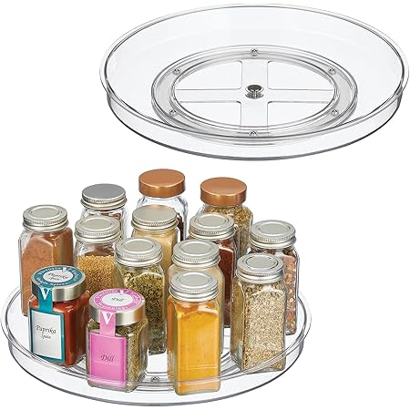 mDesign Lazy Susan Turntable Plastic Spinner for Kitchen/Bathroom, Pantry, Fridge, Cupboards, or Counter Organizing, Fully Rotating Organizer for Food, 11.5" Round - Lumiere Collection - 2 Pack, Clear