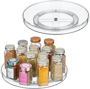 mDesign Lazy Susan Turntable Plastic Spinner for Kitchen/Bathroom, Pantry, Fridge, Cupboards, or Counter Organizing, Fully Rotating Organizer for Food, 11.5" Round - Lumiere Collection - 2 Pack, Clear