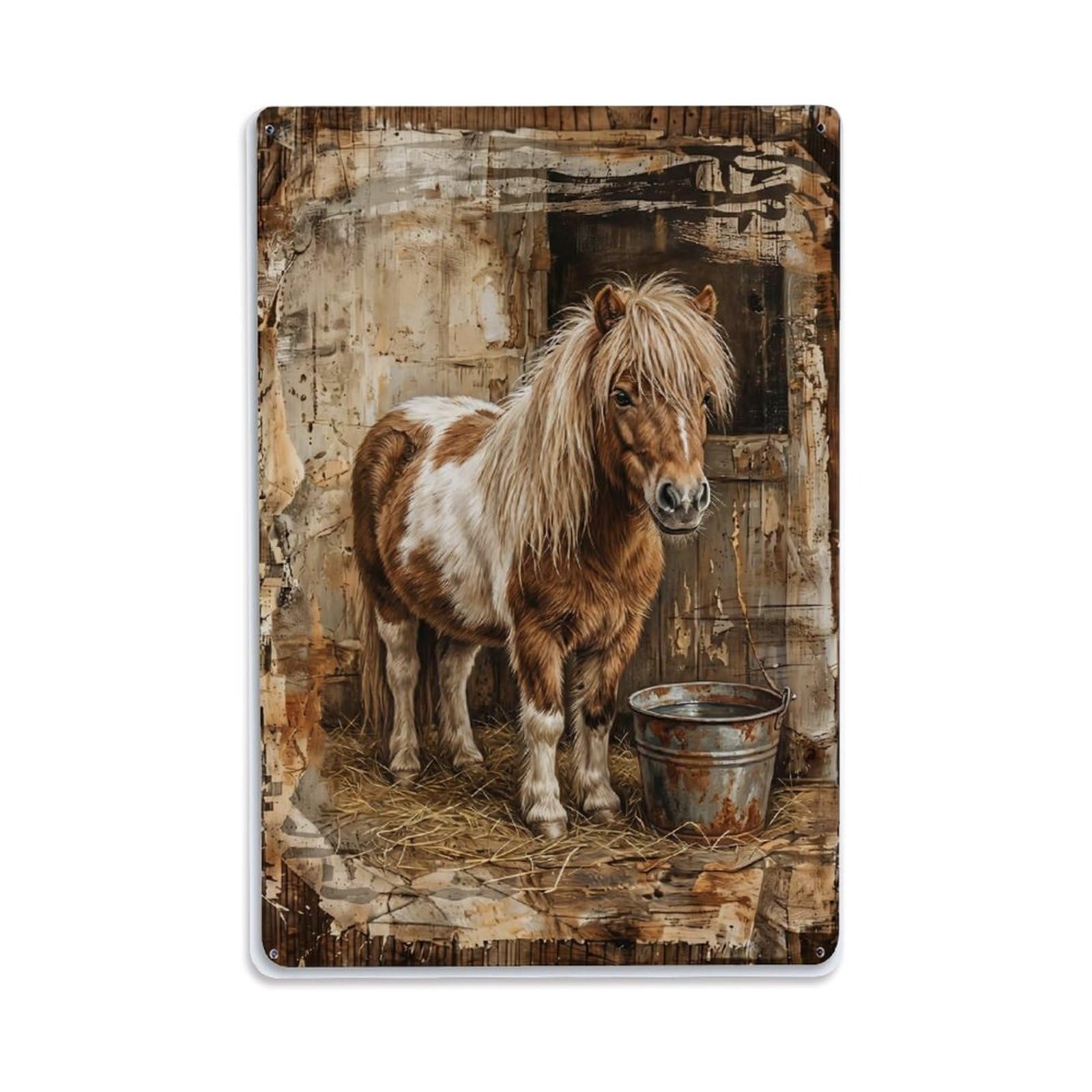 Shetland Pony Farm Small Horse Stable Metal Tin Sign Plaque Wall Decor for Cafe, Club Bar, Office, Home Garden Metal Poster 8x12Inch