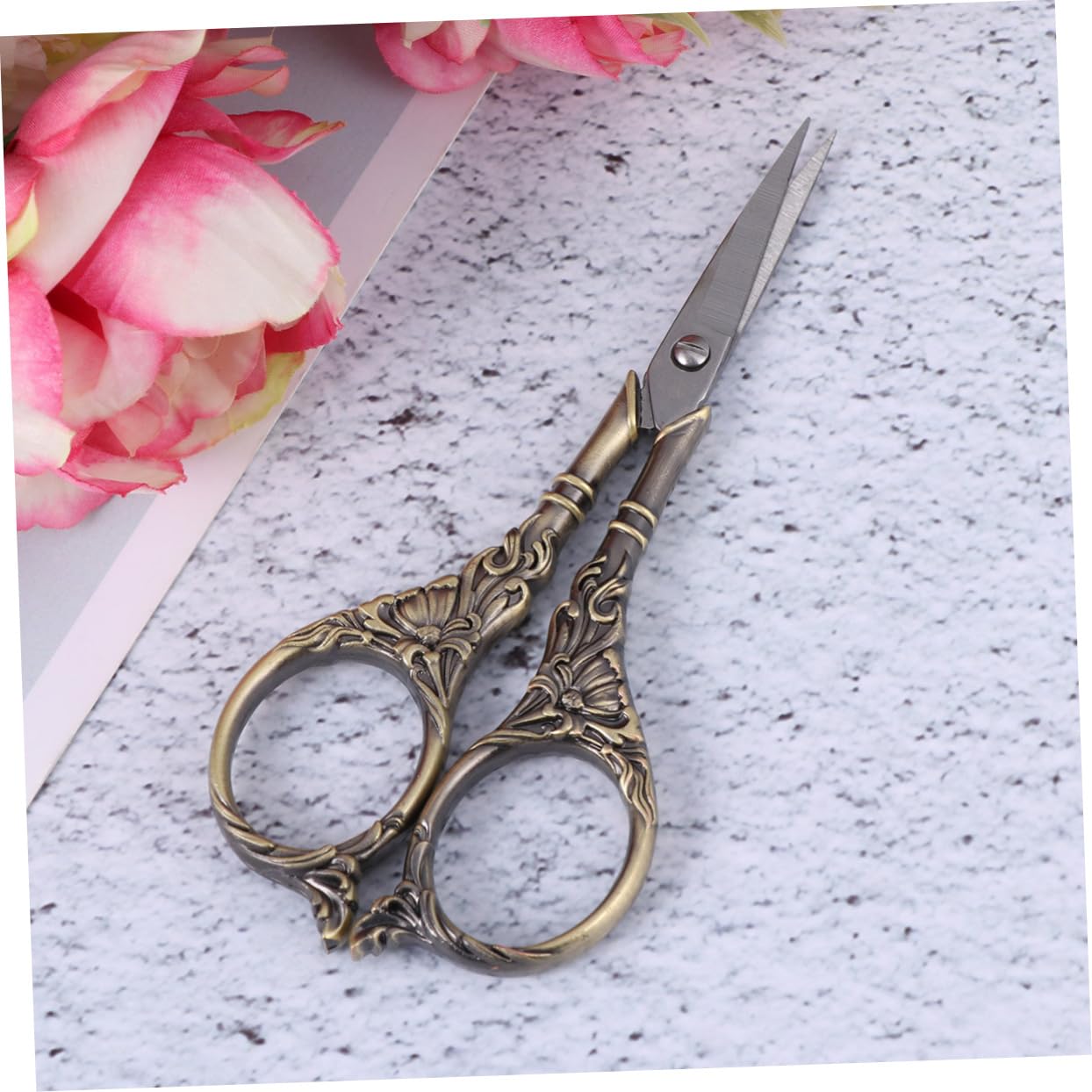 Operitacx 3stücke Vintage Schere Mit Lilienmuster Edelstahl Nähschneider Für Kreuzstich Und Bastelarbeiten Leicht Und Tragbar Für Stoffe Und Materialien Antik Cyan