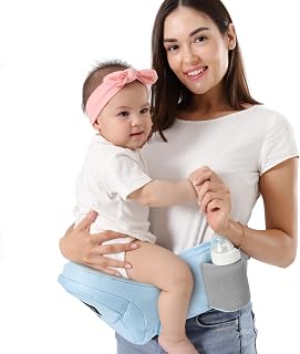 HKAI Baby Hip Carrier, Mom's Choice Award Winner, Adjustable Waistband & Breathable Mesh, Ergonomic Carrier with Non-Slip Hip Seat Surface for Newborns & Toddlers, Light Blue