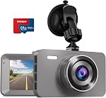 Dash Cam pour les voitures avec 64G SD Carte, 3' IPS Caméra de voiture écran, 176° Caméra à angle large, 1080P FHD Dashcam avec IR Vision nocturne, enregistrement de boucles, mode stationnement, G-sensor, WDR