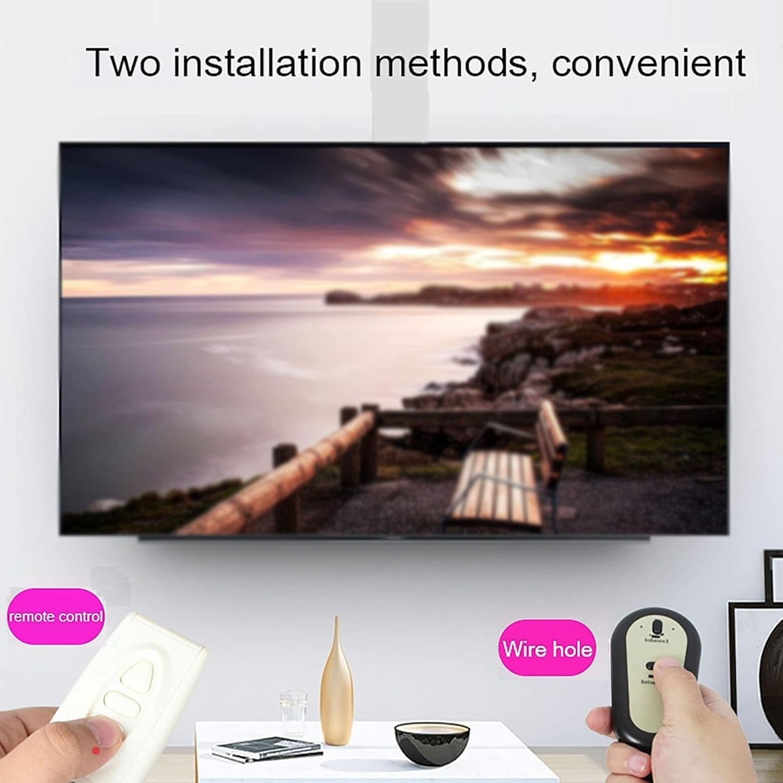 Staffa di montaggio TV motorizzata – TV elettrica a soffitto – Supporto inclinabile con rotazione, regolabile in altezza, telescopico, sollevamento automatico della TV con telecomando (un