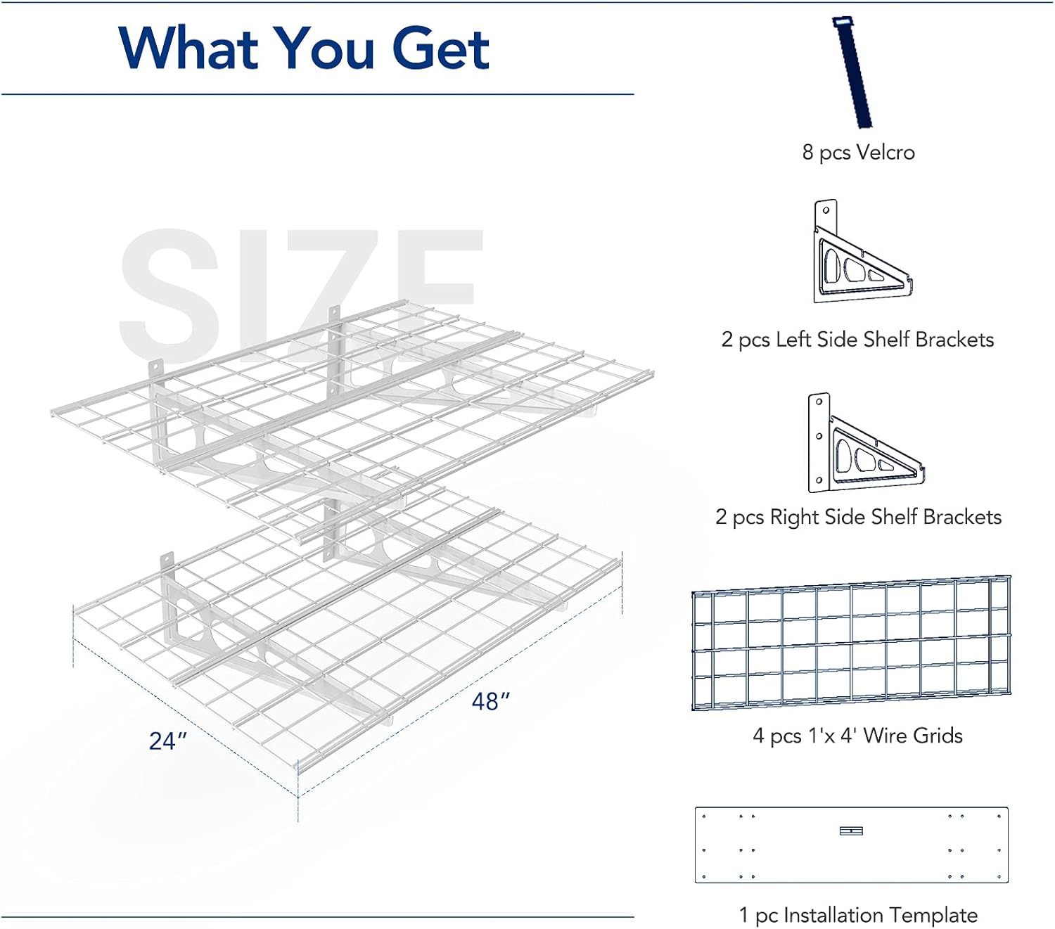 FLEXIMOUNTS Garage Storage Bundle – 2-Pack 2x4ft Wall Mounted Floating Shelves 24"x48"& 3x6ft Adjustable Overhead Ceiling Rack 72"x36"x40", 450lbs Capacity, White