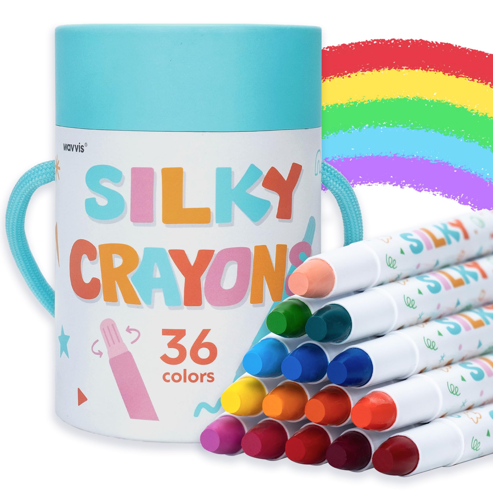 Twistable Silky Crayons for Toddlers 1-3, 36 Colors Easy Grip | Washable non-toxic, silky texture, easy grip design, toddler-friendly, smooth coloring, preschool art supplies