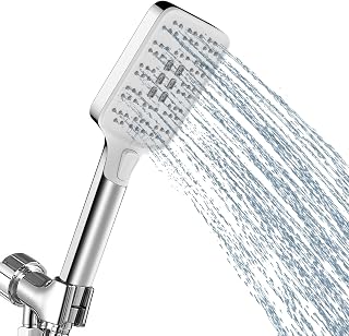 Shower Head，High Pressure Shower Head with Handheld, Detachable Shower Head, Chrome Finish Square Shower Head,Food Grade Healthy Silicone Shower Panel,Simple Style Design Shower Head（Chrome）