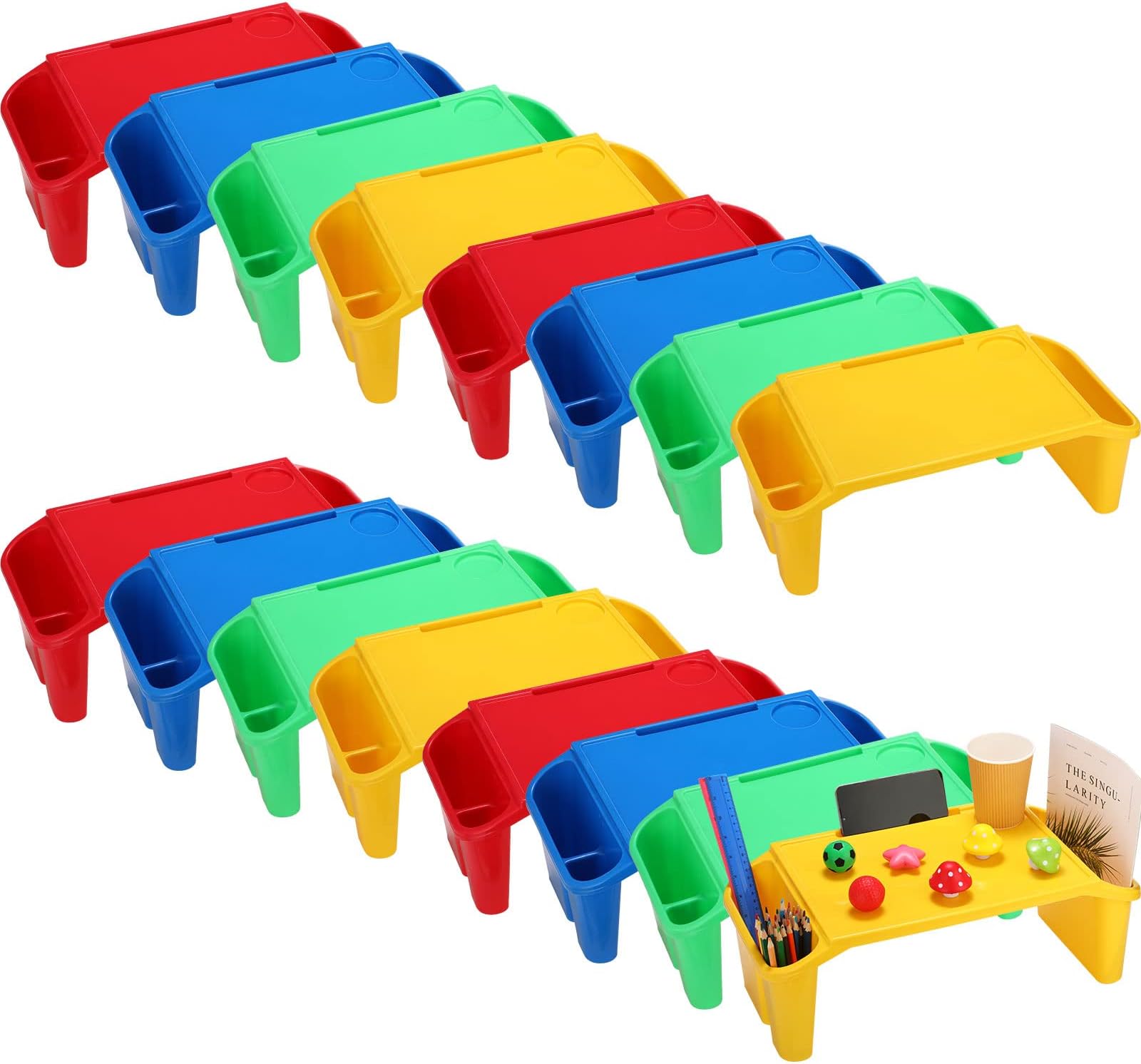 Kisston 12 Pcs Kids Lap Desk Bulk Tray Lap Table Bed Table Plastic Desk with Extra Storage Space Activities Children Portable for Kids Students Work Study School Classroom(Colorful)