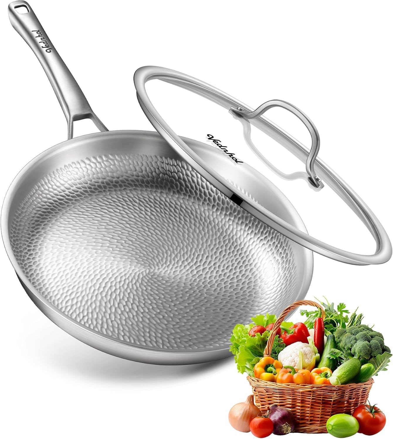SNOWCLAD Titan Pfanne 30cm mit Deckel, Titan Pfanne Unbeschichtet, Bratpfanne für Induktion, PFOA/PFAS/PTFE frei, Spülmaschinen& Ofenfest