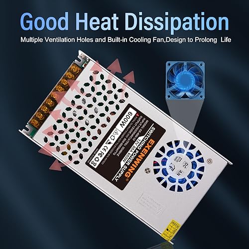 Miniatura 5 de EXENWING Adaptador de fuente de alimentación de 12 V, 50 A, 600 W, convertidor de conmutación universal SMPS AC 110220V a CC 12 voltios regulado