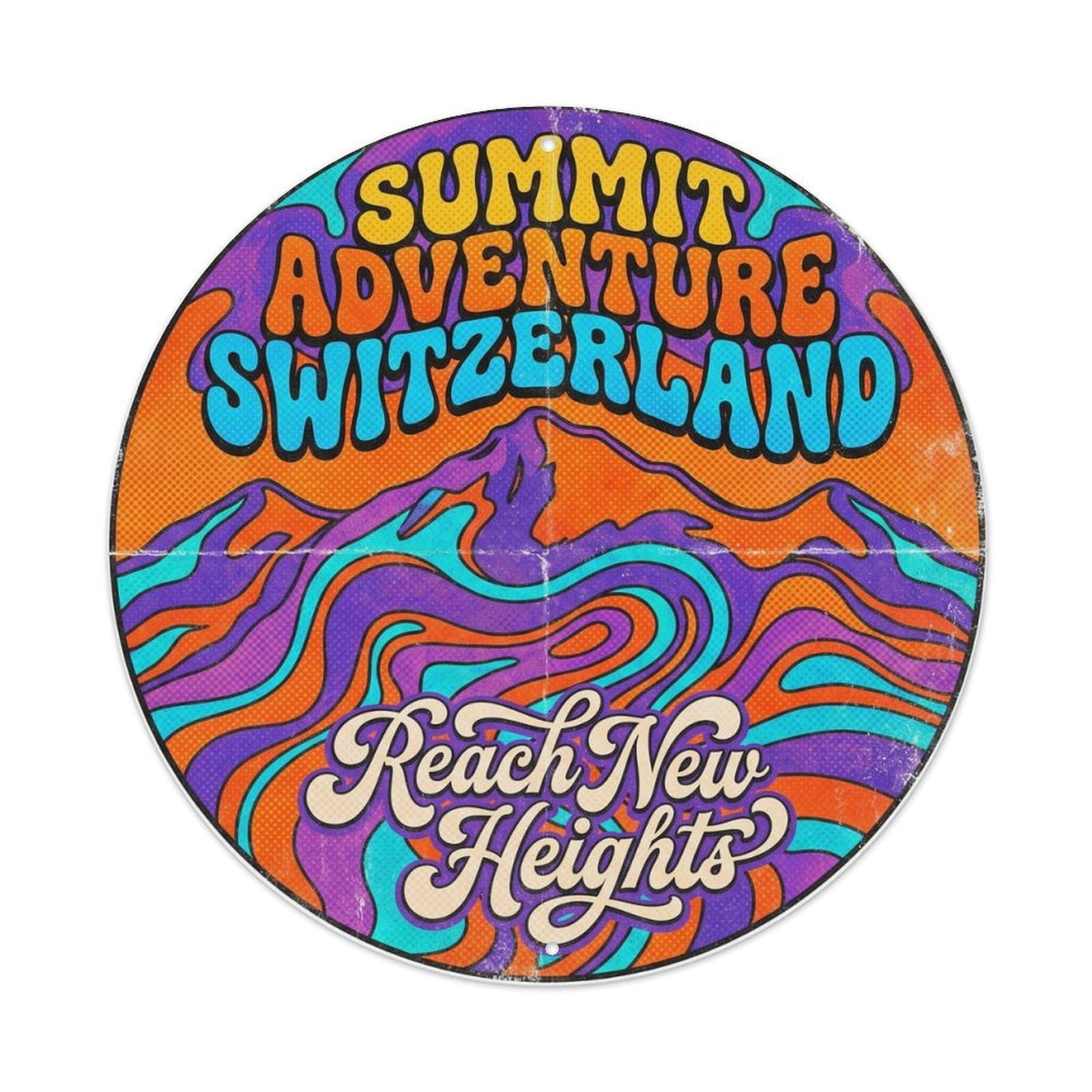Switzerland Landmark Mountain Summit Adventure City Europe Metal Tin Sign Plaque Wall Decor for Cafe, Man Cave, Club Bar, Office, Home Garden Round Metal Poster 8x8Inch