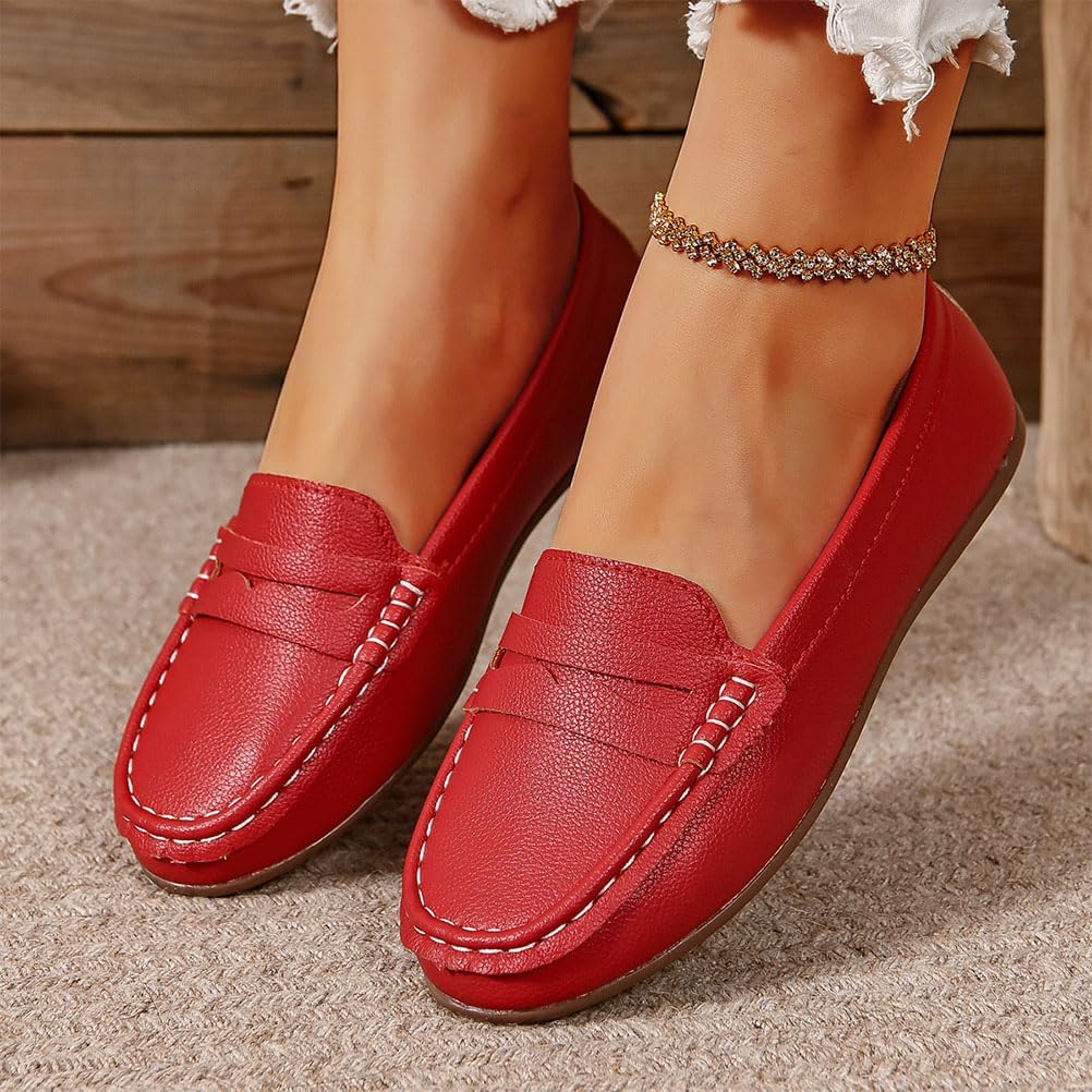 Mocassins Femme En Daim – Chaussures Plates Confortables à Enfiler, Bout Rond, Style Décontracté