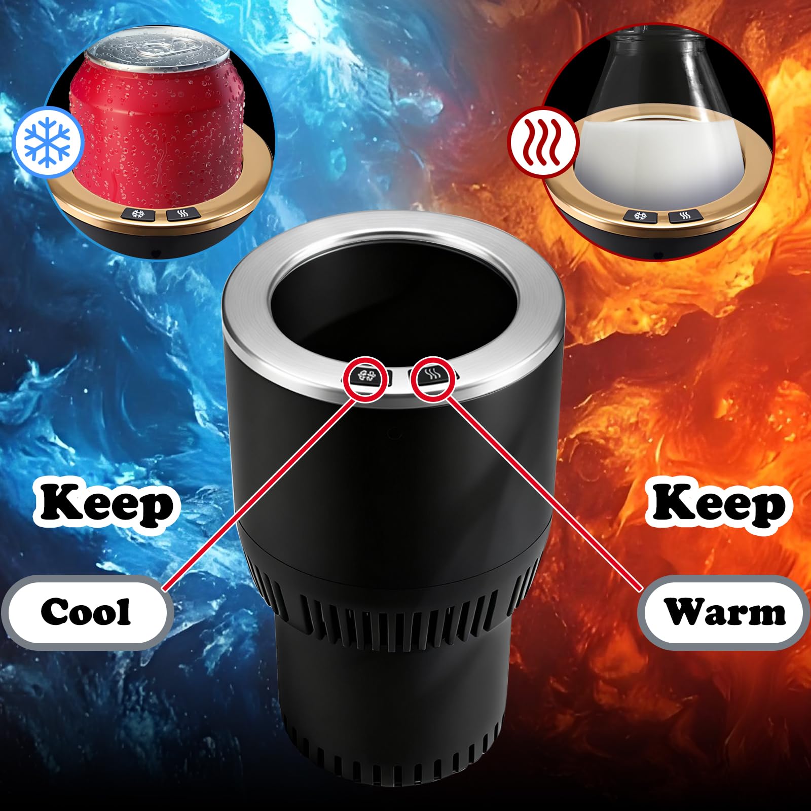 Supporto per tazza da auto 2 in 1 di alta qualità per scalda tazza per auto, perfetto per pendolari/viaggi su strada (nero e argento)