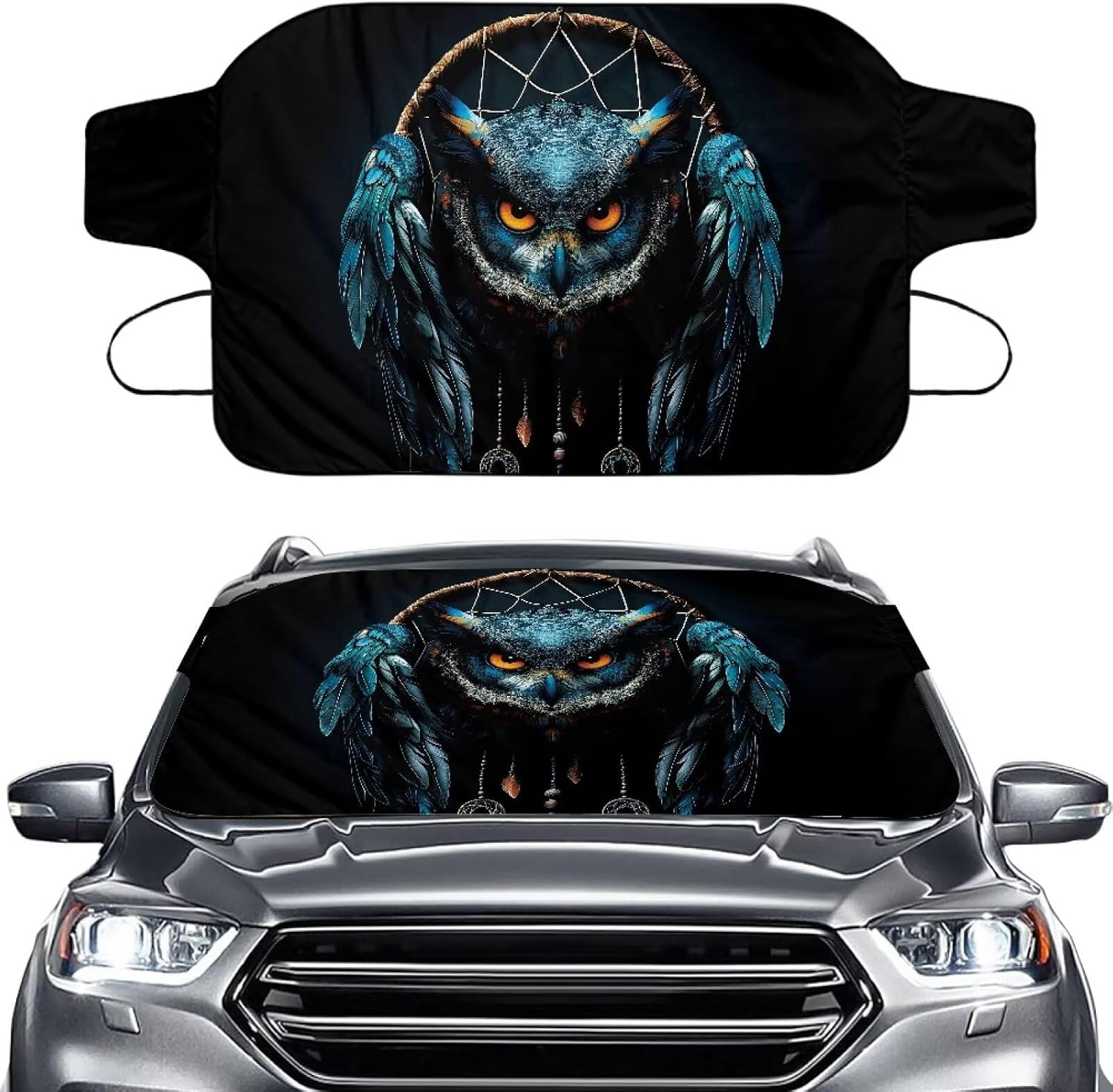 Suobstales Beach Starfish Seashell Conch Print Car Windshield Snow Cover, Anti Ice Frost Windshield Protector, Windproof Front Window Cover, Winter Car Accessories for Cars, Trucks, SUVs