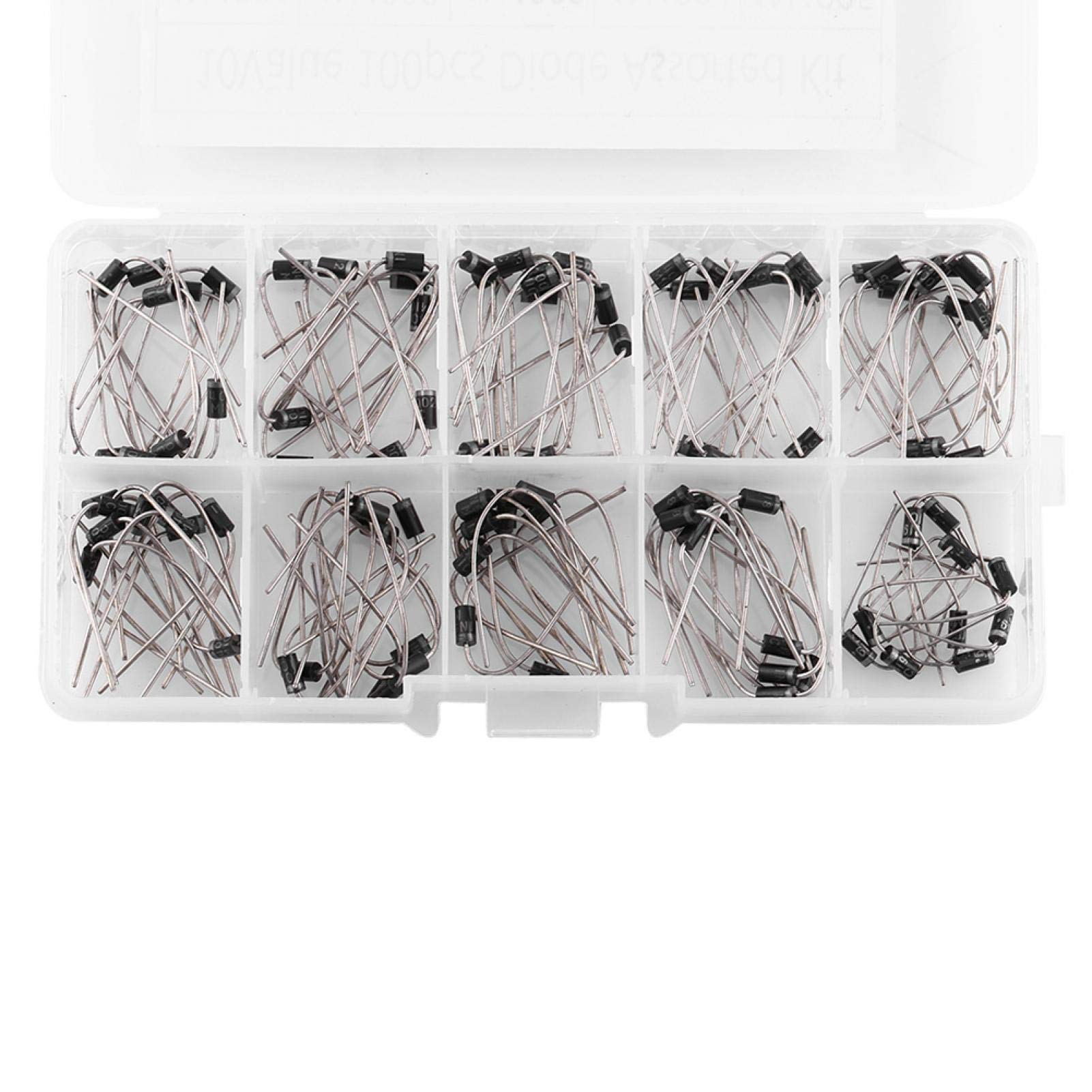100pcs 10 Values Electronic Diodes, Diode Kit Assortment 1n4001~1n4007 1n5817~1n5819 with Portable Box for Electronic Professionals or Enthusiasts