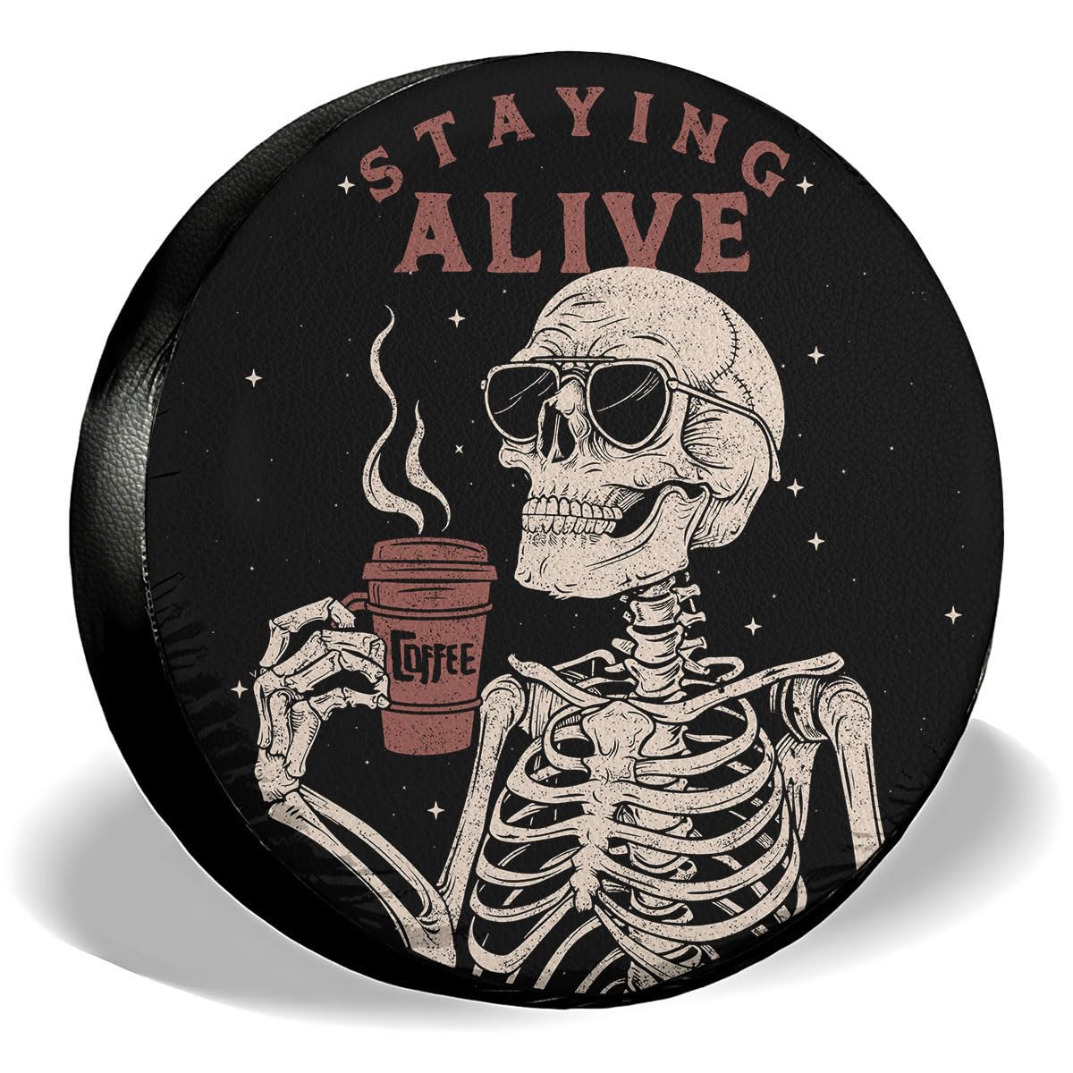 GENANY Skeleton Coffee Humor Spare Tire Cover for RV Trailer, Waterproof, No Camera Hole, Size 17 Fits 31-33 Inch
