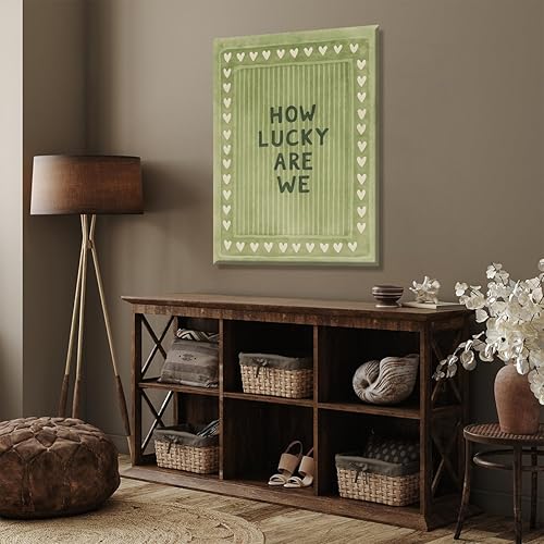 Miniatura 6 de Lienzo retro a rayas verdes con texto en inglés "How Lucky Are We Heart", póster con cita de corazón, afirmaciones positivas, póster de impresión