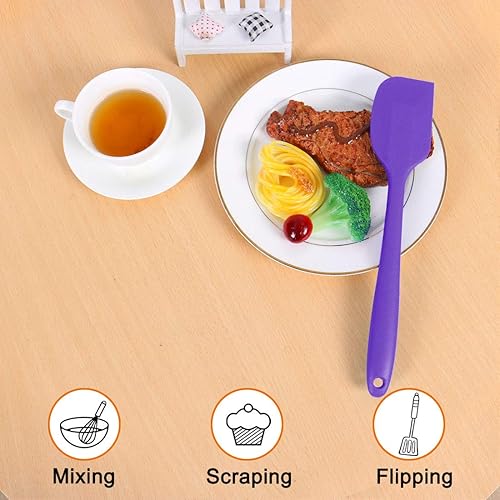 Miniatura 6 de uxcell Juego de 2 espátulas de silicona resistentes al calor, espátula antiadherente para cocinar, hornear y mezclar, color morado