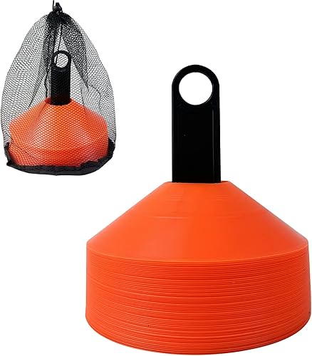 Wensdr Juego de 50 conos de entrenamiento de agilidad de fútbol con bolsa de transporte y soporte, conos de entrenamiento de agilidad flexibles para