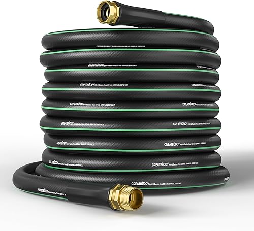 GreatBuddy Manguera de jardín de 100 pies, manguera de agua de 58 pulgadas, manguera híbrida resistente, flexible y ligera, explosión de 600 PSI con