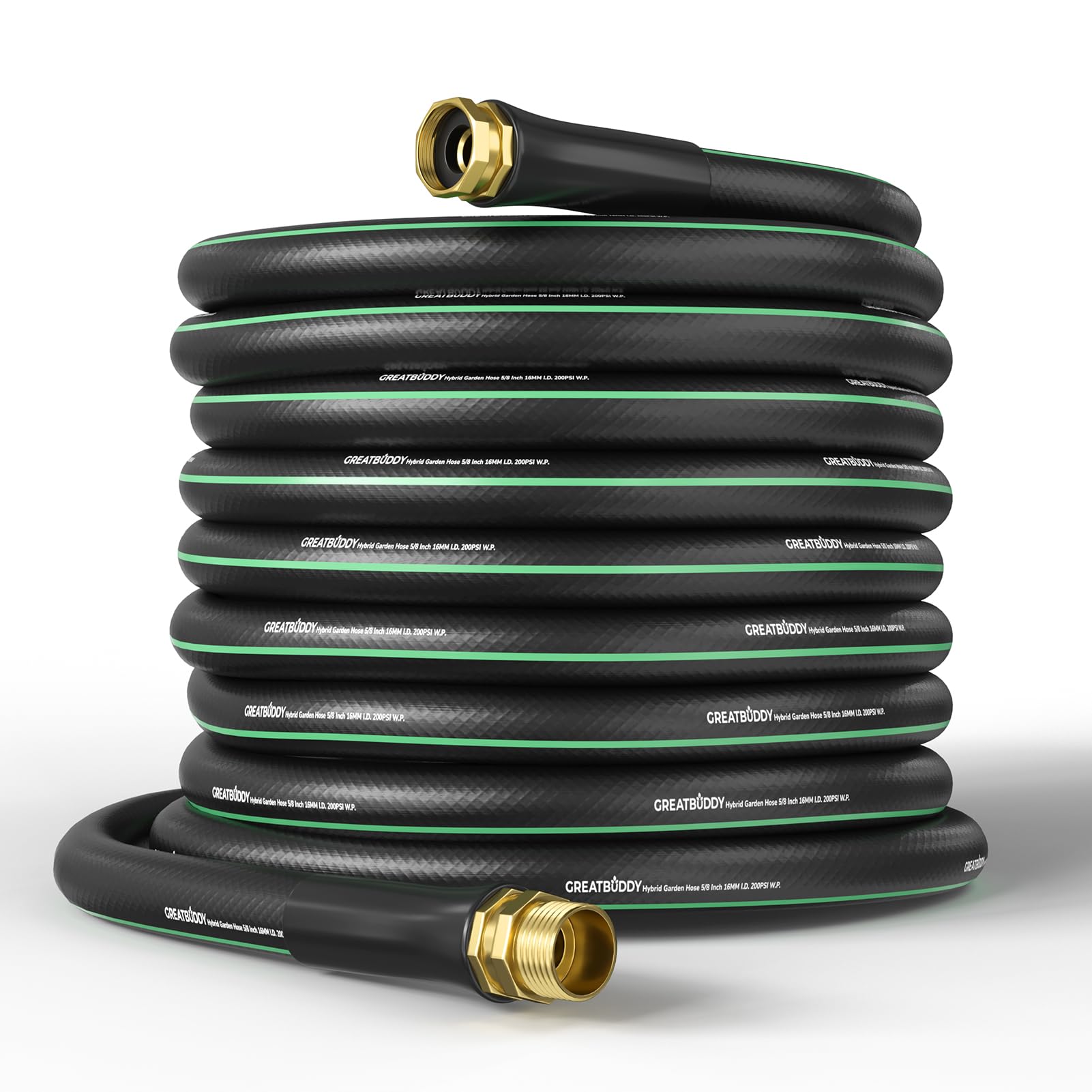 GreatBuddy 100 ft Garden Hose 5/8", Less Kink Heavy Duty Water Hose, Durable & Flexible Hose for Outdoor, Lawn, Car Washing, Pet Bathing and Household