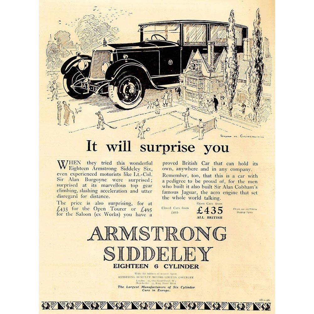 Wee Blue CooAdvert Car Automobile Vintage Armstrong Siddeley British UK Art Print Poster Wall Decor 12X16 Inch