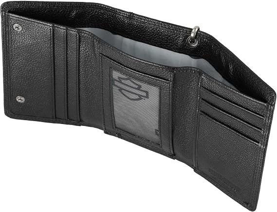 Harley-Davidson Men's Open B&S Medium Biker Chain Leather Wallet, Black