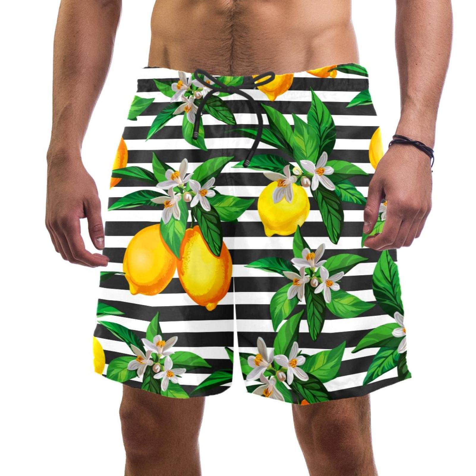 Short de plage à séchage rapide JDEZ maillot de bain homme rayures agrumes