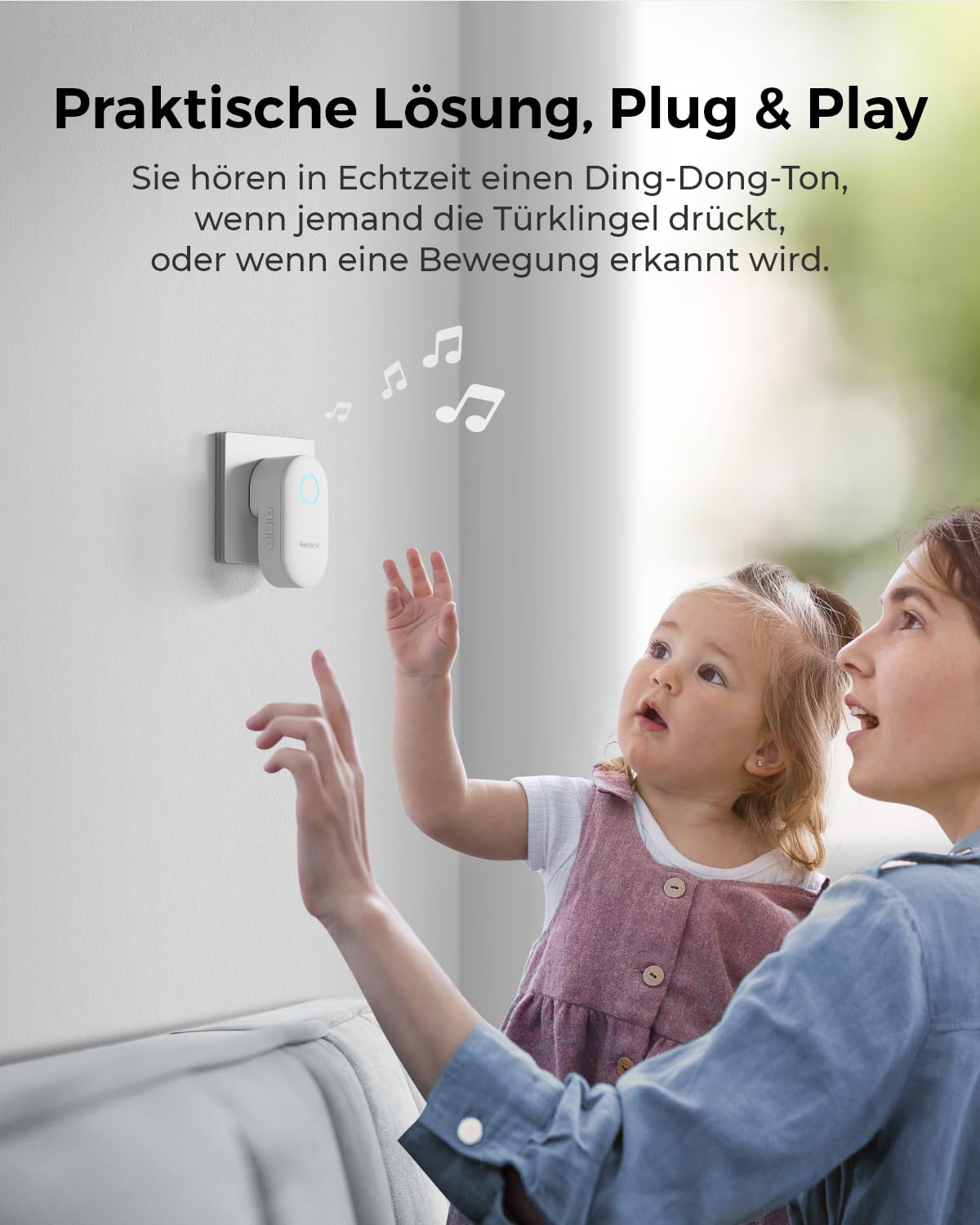 Reolink Chime Plus, NUR Kompatibel mit Video Doorbell WiFi/PoE mit Hardware V2 od. höherer Version, Funktioniert mit Doorbell Battery, Plug&Play, Fernsteuerung via App, mehrere Klingeltonoptionen