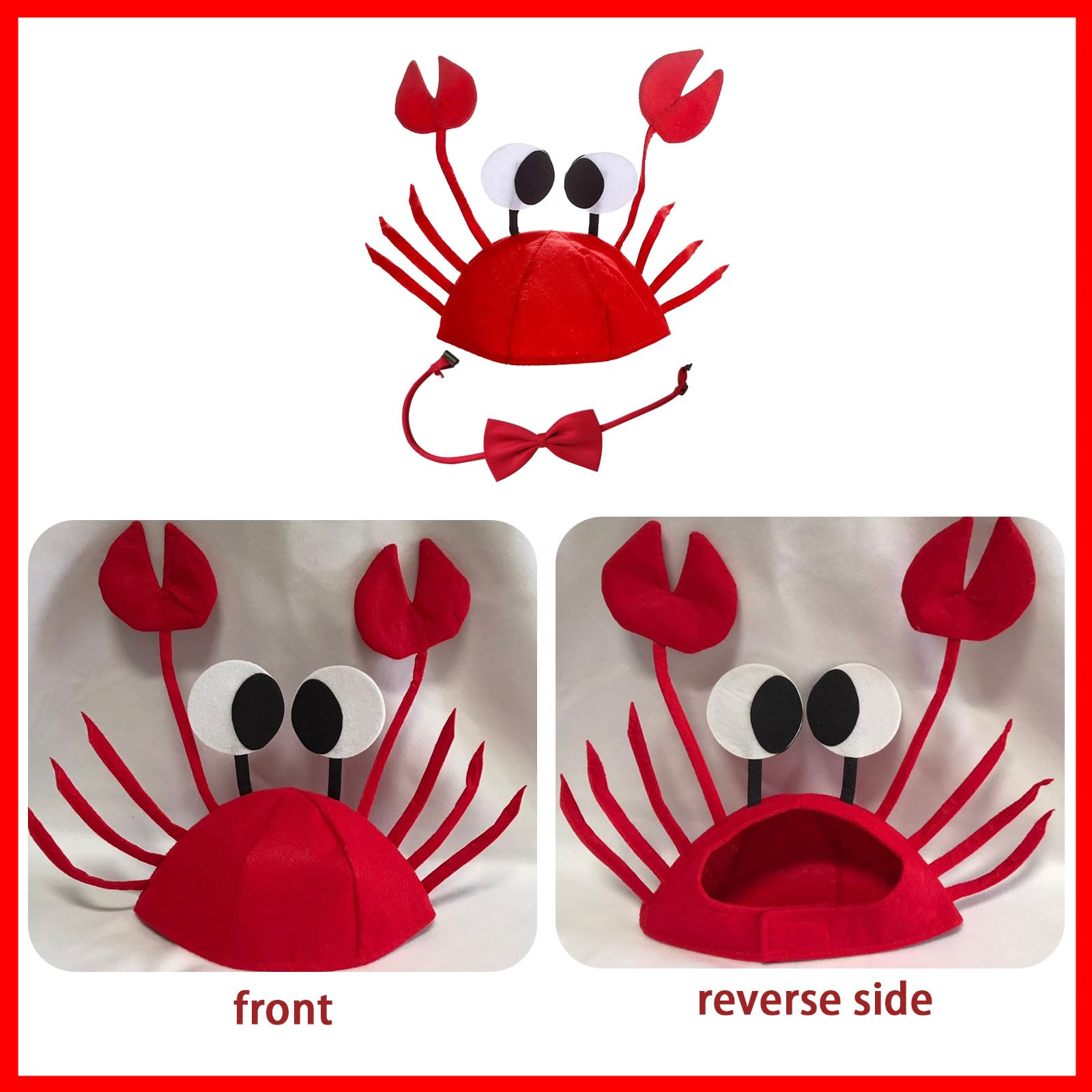 AWAVM Crab Hat Adjustable Red Crab Hat Costume Fancy Hats + Red Wine Bow Tie for Halloween Christmas Easter Party Decoration Adult Boys Girls Cosplay Party Costume - Image 3