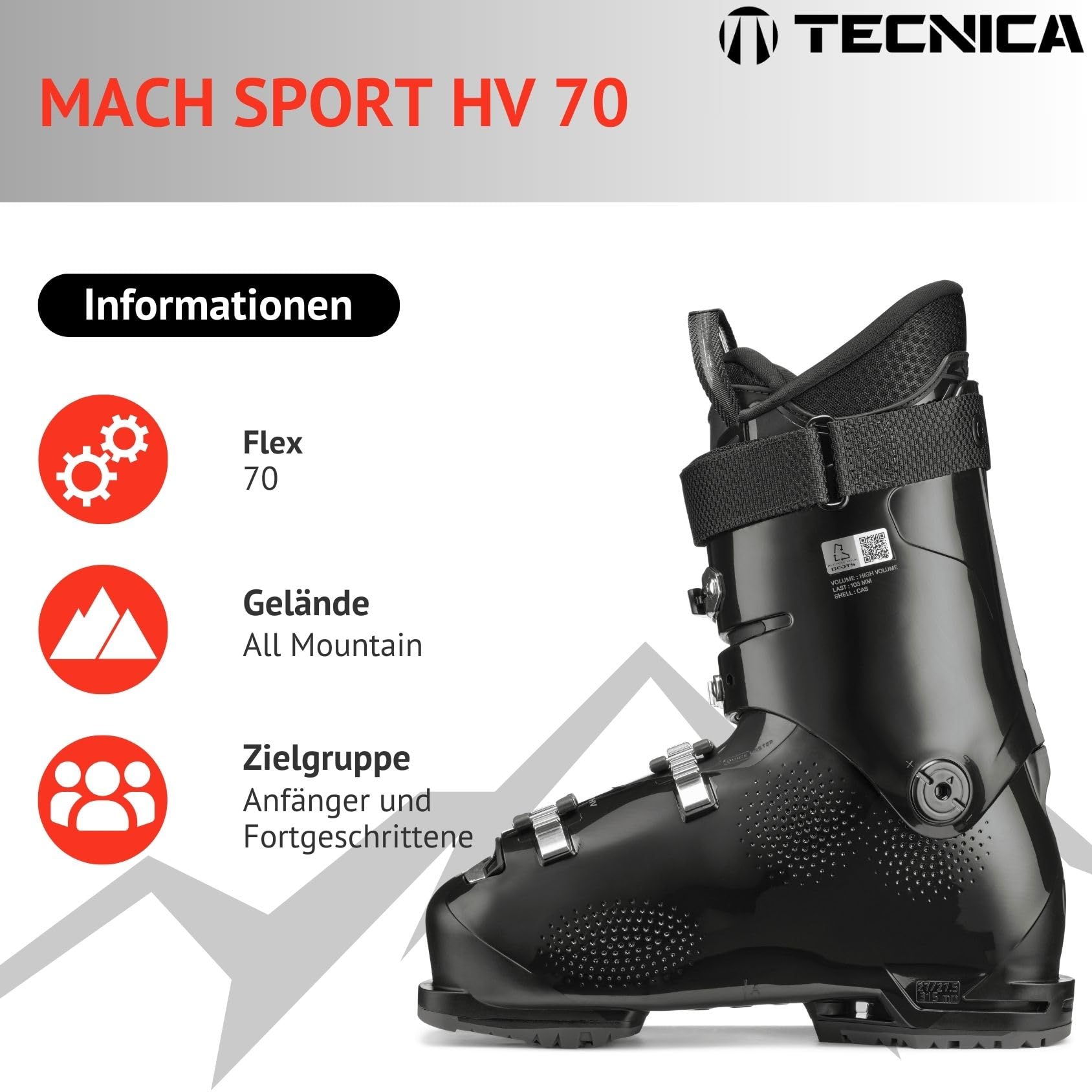VDP Skischuhe Skistiefel Skiboots - Tecnica Mach Sport HV 70 GW - Flex 70 - Gripwalk - Skischuh Ski Boots für Einsteiger und Fortgeschrittene - All Mountain Alpinskischuhe
