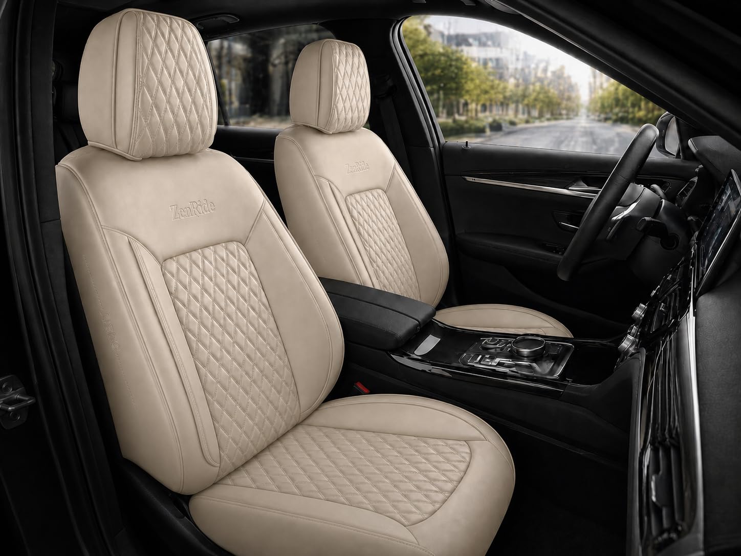 Photo 1 of Beige High-Density Nappa Leather Automotive Car Seat Covers Full Set