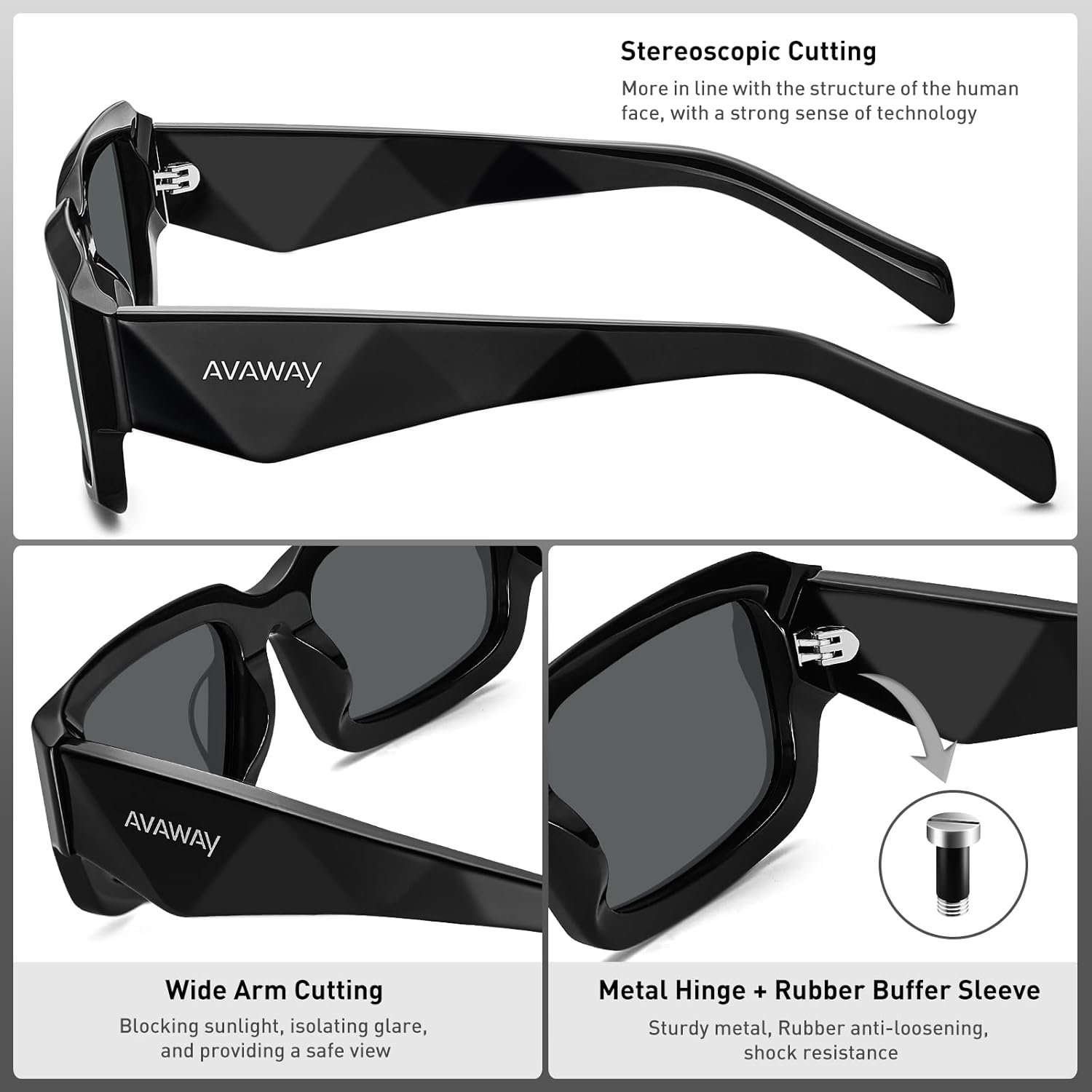 AVAWAY Acetate Rectangle Women Mens Sunglasses Polarized UV Protection Cool Wide Arm Category 3 Sun Shades Sunnies - Image 4