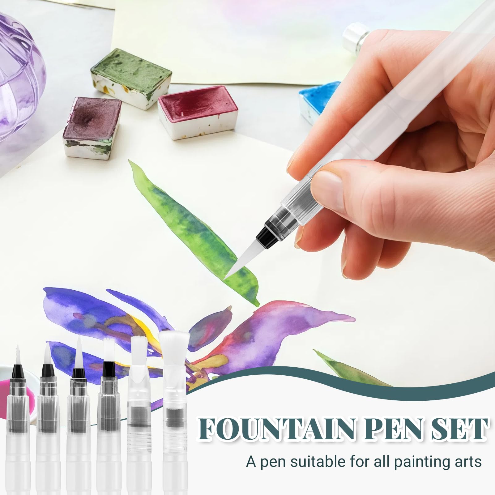 Lot De 6 Pinceaux à Réservoir D'eau Rechargeables - Pour Aquarelle, Calligraphie, Peinture - Pointes Plates Et Pointues