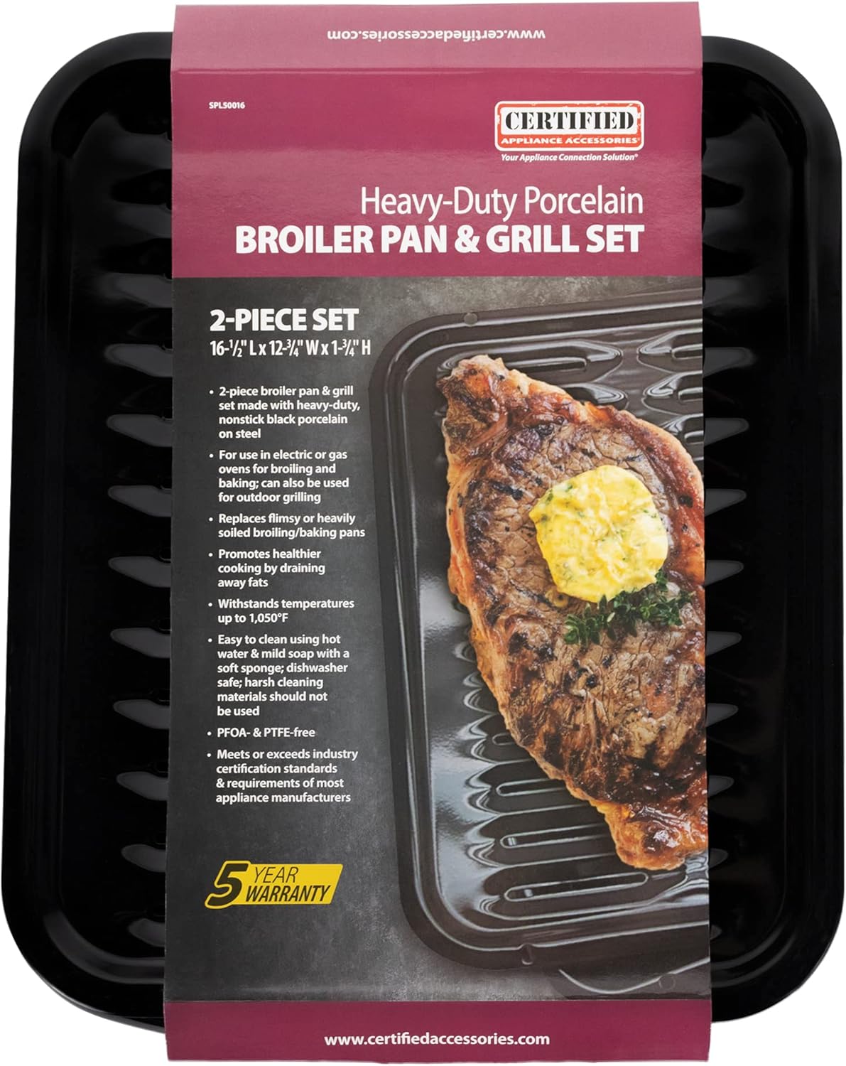 Certified Appliance Accessories SPL50016 Large 2-Piece Broiler Pan & Grill Set Porcelain-on-Steel 16-1/2"x12-3/4"x1-3/4" Broiler Pan for Oven, Black - Image 4