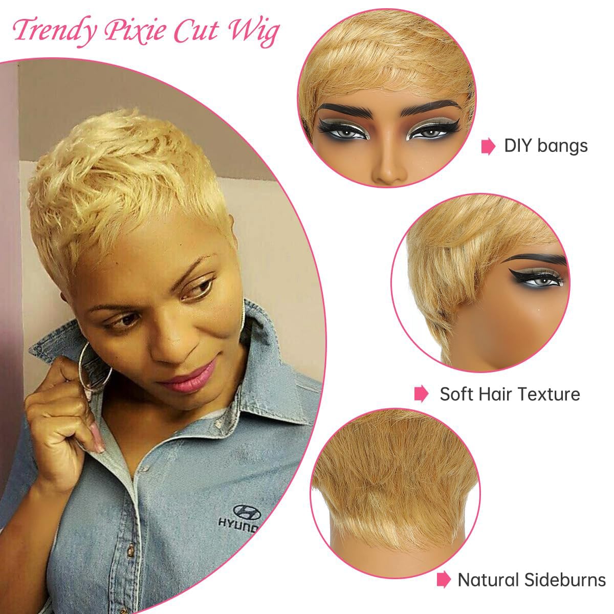 Amazon.com : YKHJH Honey Blonde Pixie Cut Wig Human Hair 
