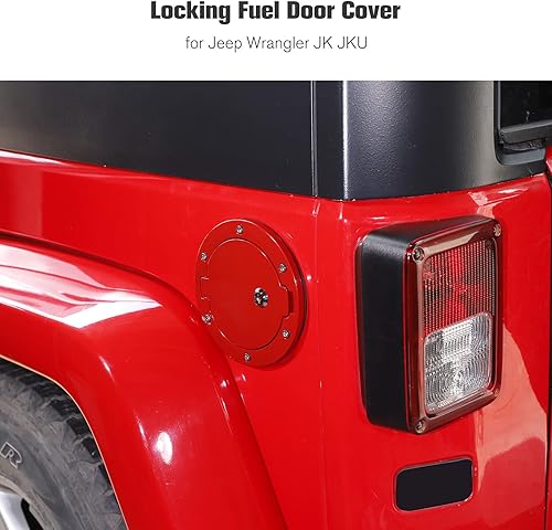 Miniatura 7 de JeCar Llenadora de combustible para puerta con cierre de gasolina, accesorios exteriores para Jeep Wrangler 2007-2018 JK y Unlimited (rojo)
