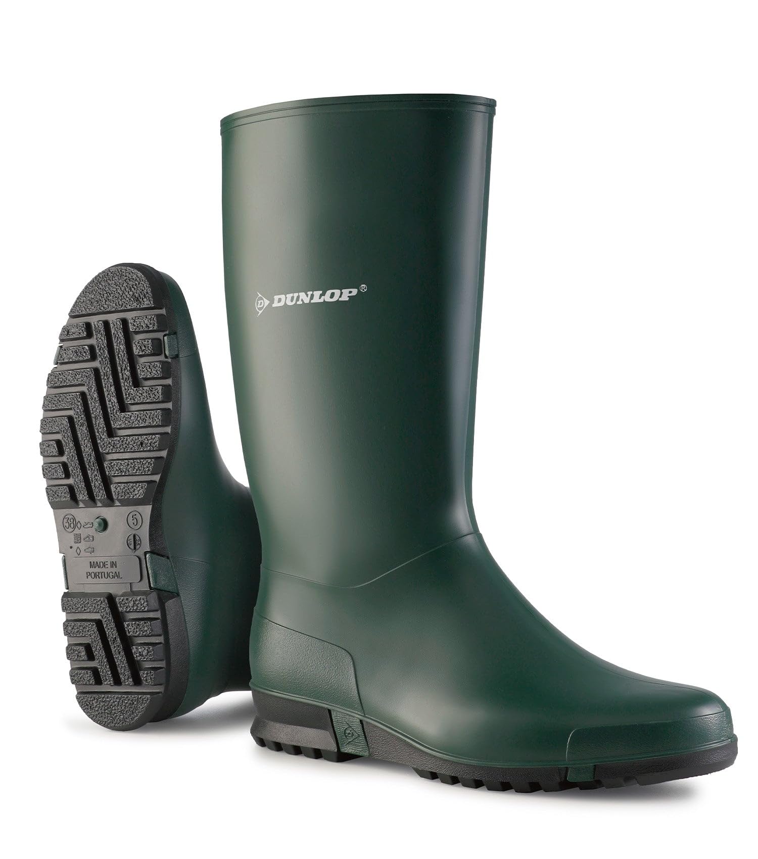 DUNLOP Sport - Unisex Knee High Classic Retro Design Wellington Rain Boots, Heritage Green/Black, Waterproof and Chemical Resistant PVC Wellies for Outdoor, Farm and Gardening Work - EU41, UK7