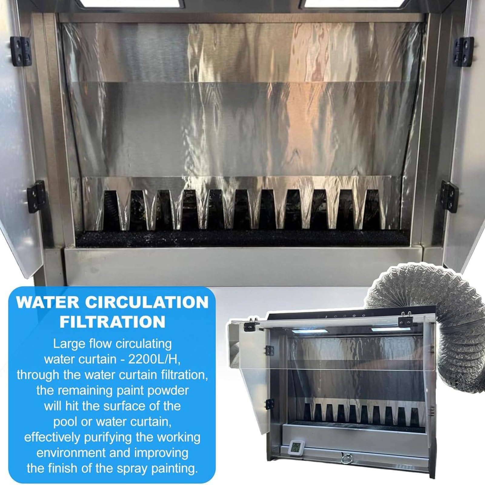 Cabina de pintura con cortina agua, juego filtro extractor cortina agua
