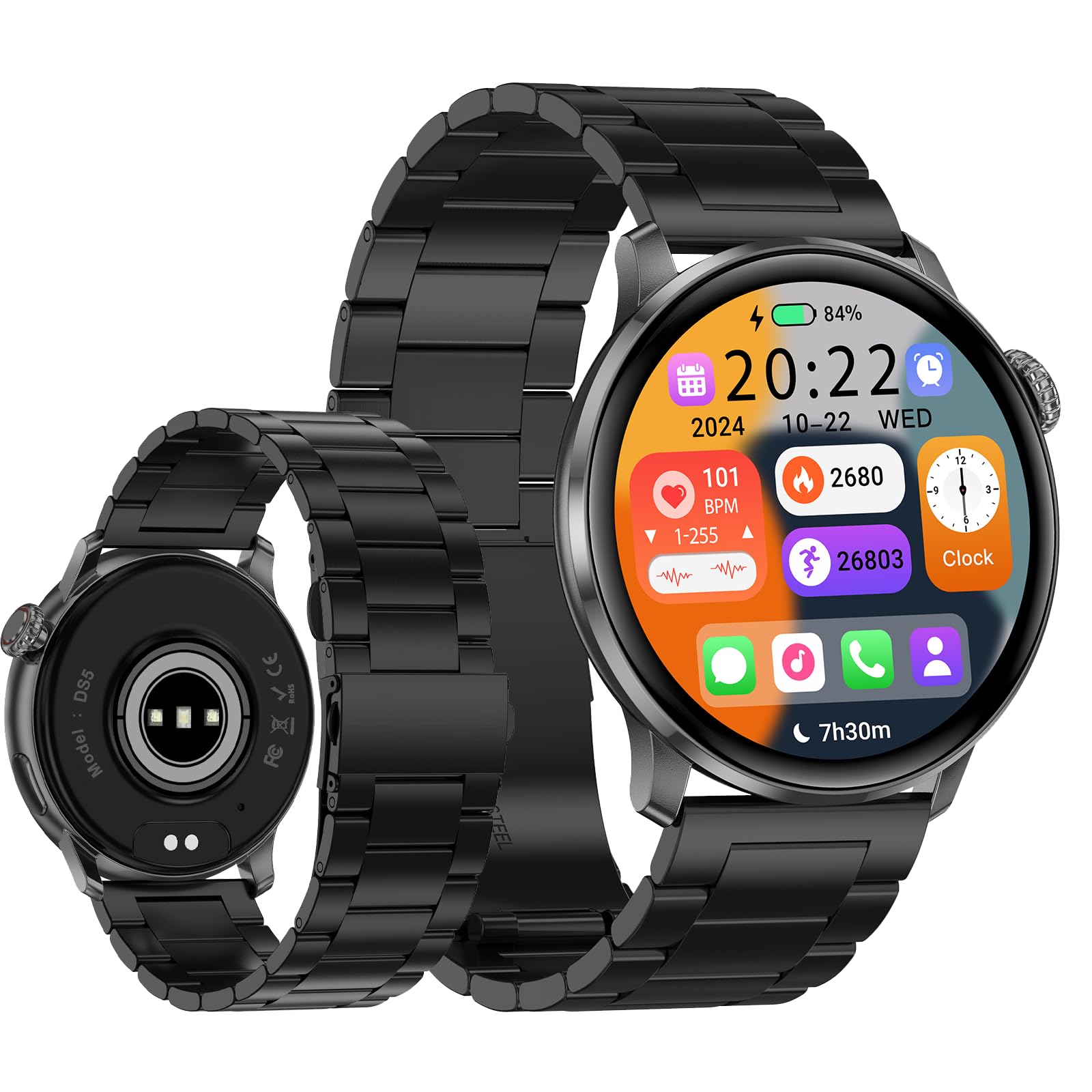 Yihou Smart Watches Fitness Tracker for Women Fitness Watch with Heart Rate Monitor Sleep Monitoring Bluetooth Call for Android iOS Black Steel