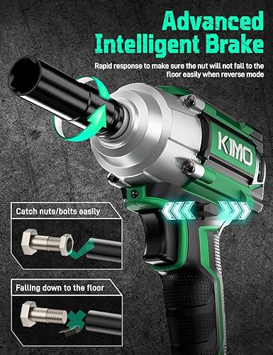 Miniatura 4 de KIMO Impact Wrench 1/2 Cordless,550N.m/406ft-lbs Max Torque & 3000RPM, 2x20V 3.0Ah Battery, Impact Gun with 7 Drive Impact Sockets, 3 Inch Extension