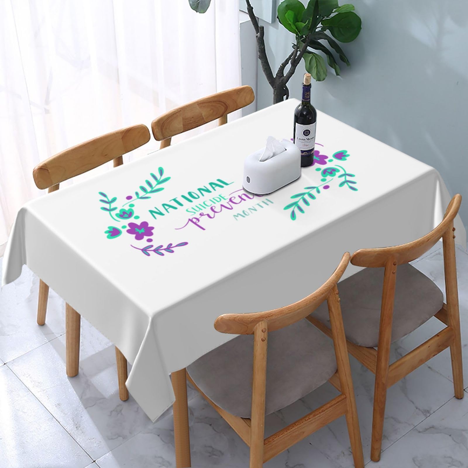 JunHeArt Suicide Prevention Awareness Month Tablecloth Rectangle Table Cover Washable Table Cloths Decor For Kitchen 54" X 72"